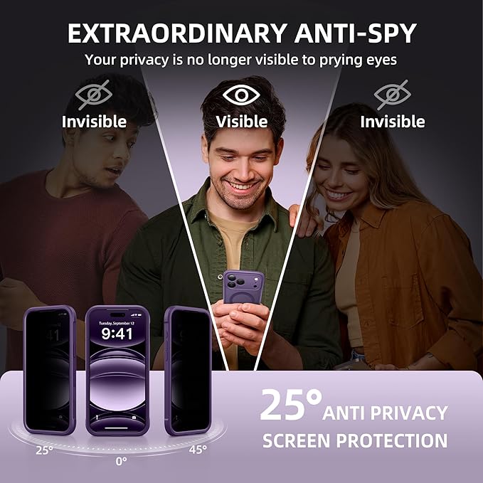 BERFY for iPhone 17 Pro Case, Compatible with MagSafe, Built-in Privacy Screen Protector, Camera Protection, Shockproof Full Body Phone Case 6.3", Translucent Deep Purple