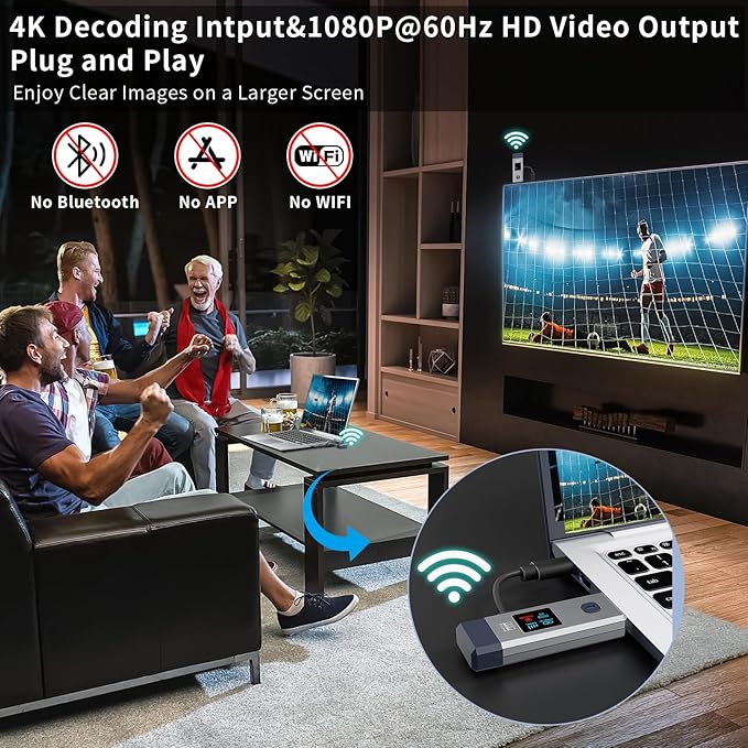 Qisoable Wireless HDMI Transmitter and Receiver 328ft/100m for 4K Decode Input 1080P Output Plug&Play Portable 2.4G/5.8G for Video and Audio to Monitor from PC/Projector/TV Box, with Display Screen