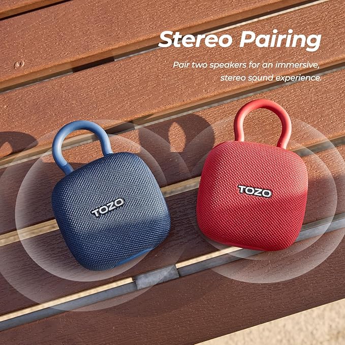 TOZO PE1 Portable Bluetooth Speakers with Adjustable Carabiner, Mini Bluetooth Wireless Shower Speaker with IPX8 Waterproof, 32H Playtime Punchy Bass Audio Speaker for Home, Outdoor and Travel, Red
