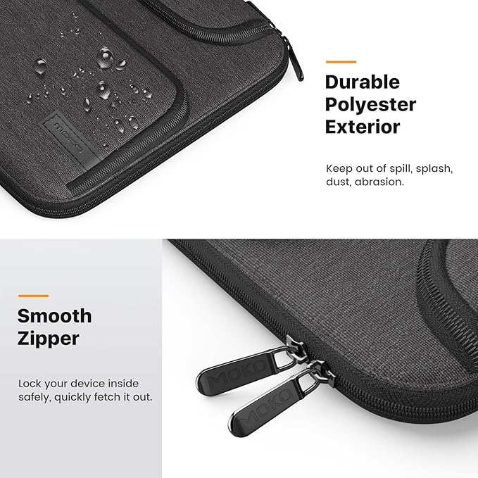 MoKo 13 Inch Laptop Sleeve Case Fits 13 Inch New iPad Pro M5 & Air M3 2025, iPad Pro 12.9 in, Galaxy Tab S8+/S9+ 12.4, Waterproof Polyester Bag with Double Pockets, Retractable Handle, Black & Gray
