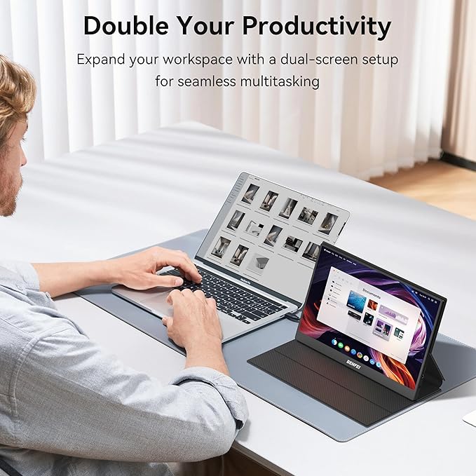 BENFEI Portable Monitor 15.6'', FHD 1080P HDMI USB-C Gaming Display, Ultra-Slim IPS HDR Screen w/Smart Cover & Speakers, Plug & Play External Monitor for Laptop PC Phones Tablet PS5/4 Xbox Switch