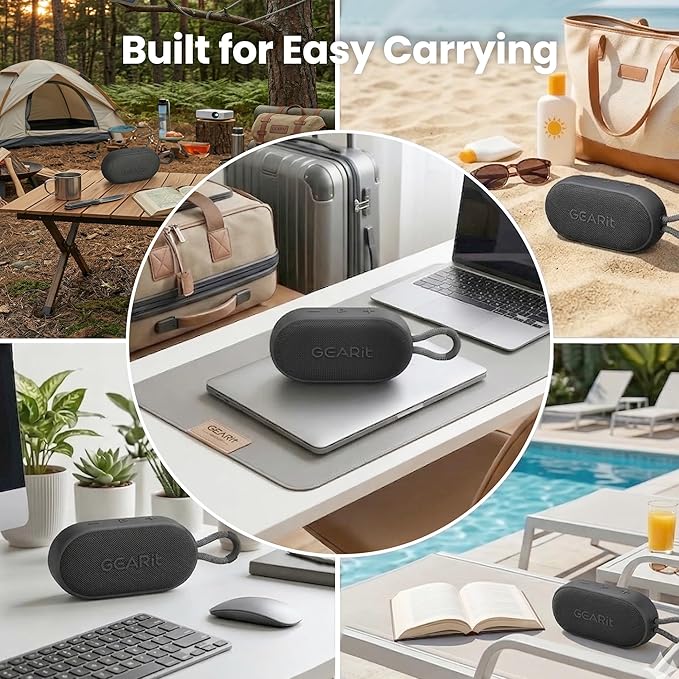 GEARit Mini Bluetooth Speaker with Deep Bass | Portable Wireless Speaker IPX7 Waterproof & Dustproof | 12H Playtime BT5.3 TWS Pairing for Camping Beach Travel Home Gift