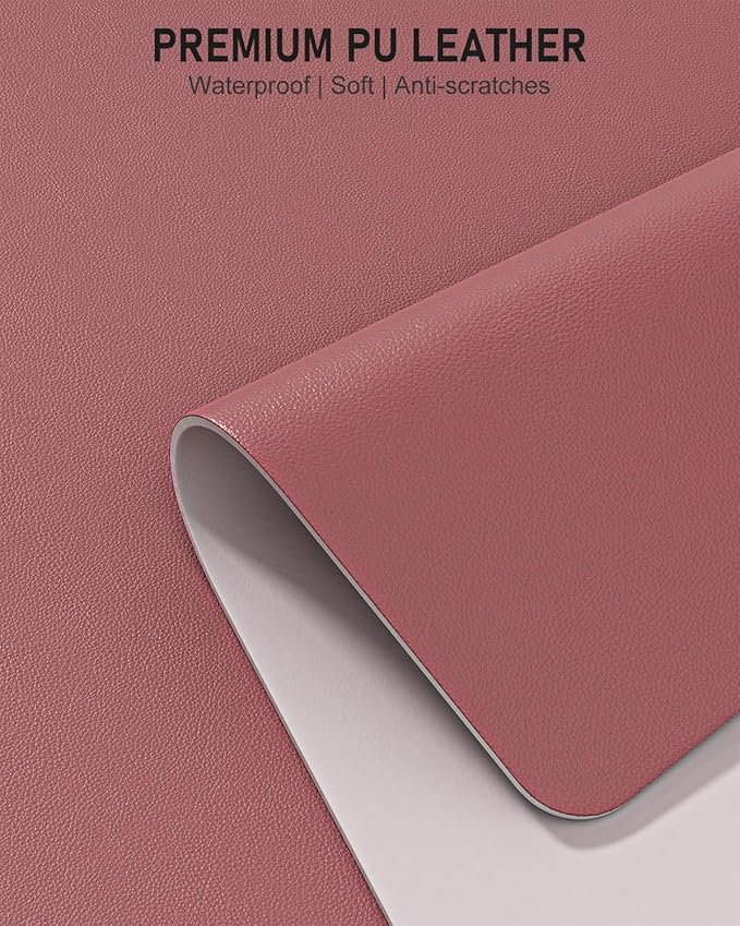 Desk Pad, 35.5" x 17" PU Leather Non-Slip Desk Mat Large Mouse Pad for Desktop, Waterproof Laptop Computer Writing Mat for Office, Home, Work, Gaming, Deep Red