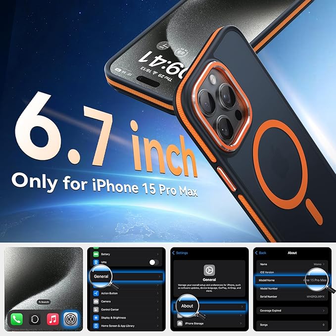 Magnetic 3 in 1 for iPhone 15 Pro Max Case,[Omni-Directional Protection] with 1x Screen Protector +1x Camera Cover,[Seamless Work with Magsafe] Protective Silm Case for iPhone 15 Pro Max Cosmic Orange