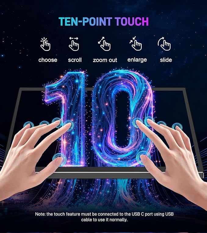 10.1 inch Portable Touchscreen Monitor, Screen Extender 1920x1200 IPS Travel Small Monitor with Cover, USB-C HDMI Computer Touch Screen Display for Laptop Windows PC Mac PS4 Xbox