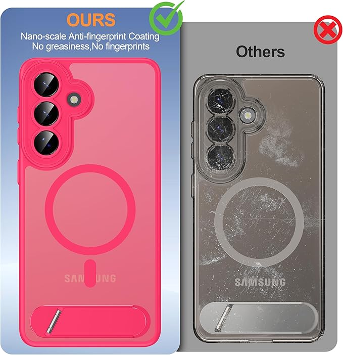 Magnetic for Samsung Galaxy S26+ Plus Case, [Compatible with MagSafe][Full Camera Protection][Built-in Invisible Kickstand] Translucent Matte Phone Case for S26 Plus 6.7" - Hot Pink