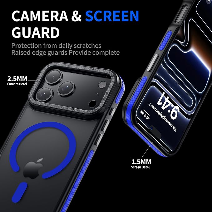 for iPhone 17 Pro Max case with Camera Lens Protector [10Ft Military-Grade Protection] Compatible with fit MagSafe Shockproof Cover Phone case for iPhone 17 Pro max 6.9 inch, Blue Bumper
