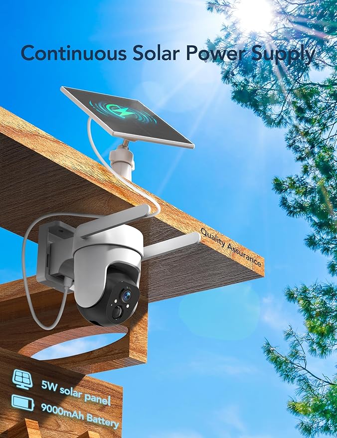 GNCC 4G LTE Cellular Solar Security Camera Wireless Outdoor, No WiFi Needed, SIM Card Included, 360° PTZ Live View, 2K Color Night Vision, 9000mAh Battery for Farm, Ranch, Barn, RV & Job Site