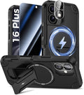 Goton for iPhone 16 Plus Case with Privacy Tempered Glass Screen Protector & Camera Lens Protector, Compatible with MagSafe, Invisible Kickstand, Shockproof Phone Cover for iPhone 16Plus, Black