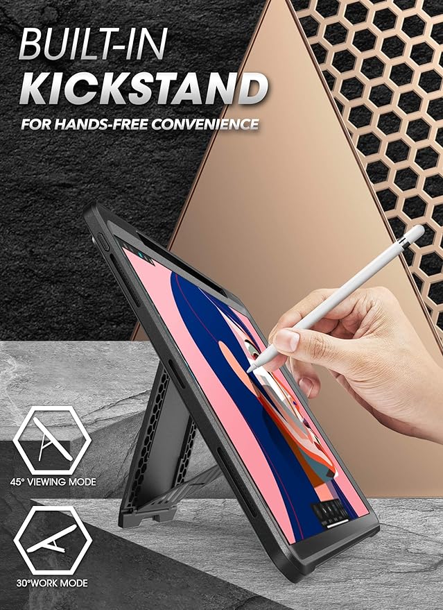 SUPCASE for iPad Pro 12.9 Inch 4th generation 2020 Case with Built-in Screen Protector & Stand(Unicorn Beetle Pro), [Military-Grade Protection] [Apple Pencil Holder] Full-Body Rugged Cover, Black