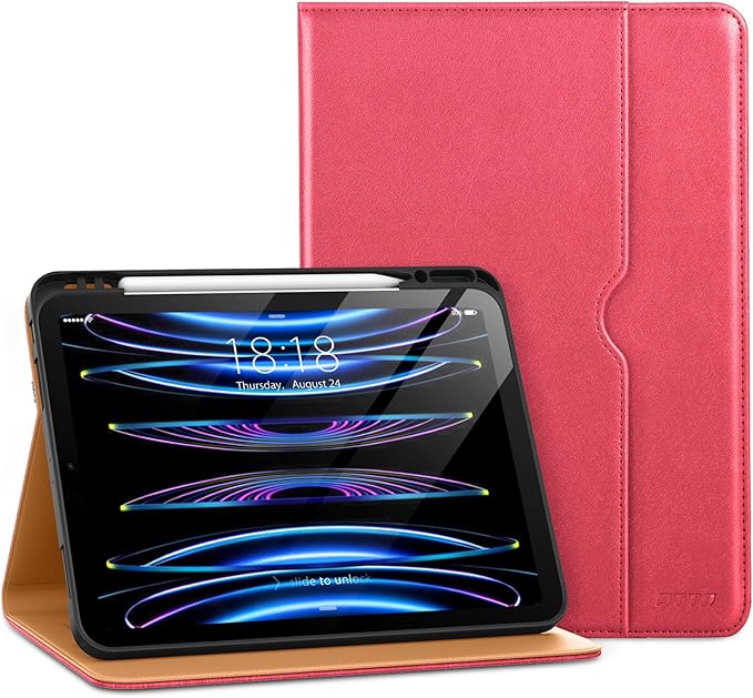 DTTO for iPad Pro 12.9 6th / 5th / 4th / 3rd Generation Case 2022/2021/2020/2018, Leather Folio Stand Cover with Built-in Apple Pencil Holder -Auto Wake/Sleep and Multi Viewing Angles,Rose Red