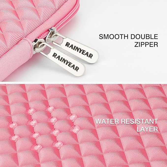 RAINYEAR 15.6 Inch Laptop Sleeve Diamond Foam Shock Resistant Neoprene Padded Case Fluffy Lining Zipper Cover Carrying Bag Compatible with 15.6" Notebook Computer Chromebook (Pink)