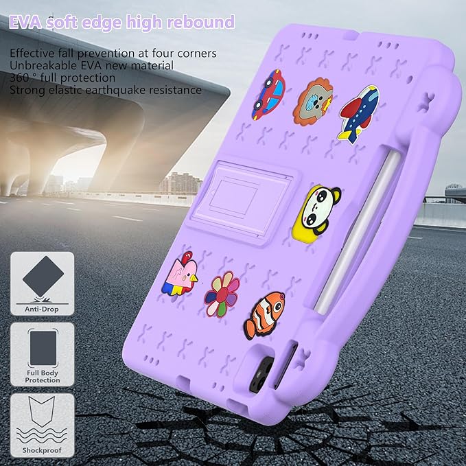 Kids Case for iPad Air 13 inch M3 2025/M2 2024,iPad Pro 13 inch M4 2024 & iPad Pro 12.9 inch Case 6th/5th/4th/3rd Gen 2022 2021 2020 2018 with Stand/Pencil Holder/Handle, Light Purple Bear