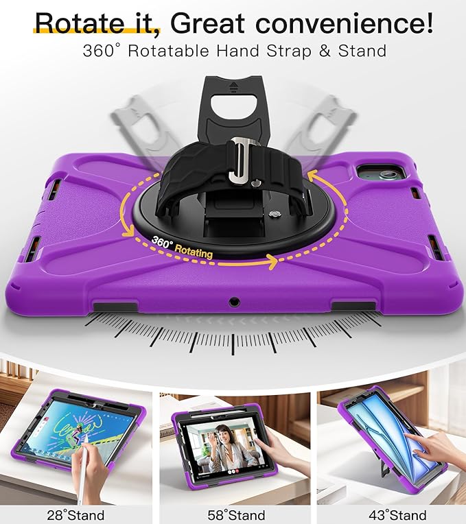 BRAECN Case for iPad Air 11 inch 2026(M4) 2025(M3) 2024(M2),iPad Pro 11 inch(4th/3rd/2nd/1st)& Air 10.9"(5th/4th) Protective with Pencil Holder Screen Protector 360°Rotating Stand Handle Full Body