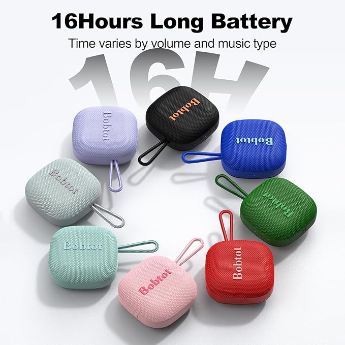 Bobtot Portable Bluetooth Speakers, Wireless IPX7 Waterproof Mini Speaker with 16H Playtime, Loud Stereo Sound, TWS, Built-in Microphone, Small Size with Lanyard, Darkblue