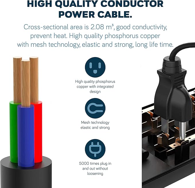 Power Strip Surge Protector USB-C and 10 AC Outlets, 3 USB and 1 USB C, Fast Charging Ports, Black, Flat Plug 6 ft Extension Cord, 2100 J 1875 Watts, 15A, Outlet Extender, ETL, BENTRONIC.