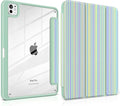 Case for iPad Pro 13 inch (M5) 2025 (M4) 2024 Release with Pencil Holder - Aesthetic Cute Design Trifold Cover with Soft TPU Bumper Clear Back Auto Sleep/Wake for Girls Women, Lines Green