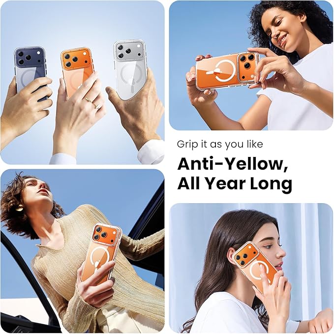 Anti-Yellowing Strong Magnetic for iPhone 17 Pro Case with Screen Protector*1 Camera Lens Protector*1,Fits MagSafe,[12FT Military Grade Drop] Slim Thin iPhone 17 Pro Cover 6.3 Inch, Clear White
