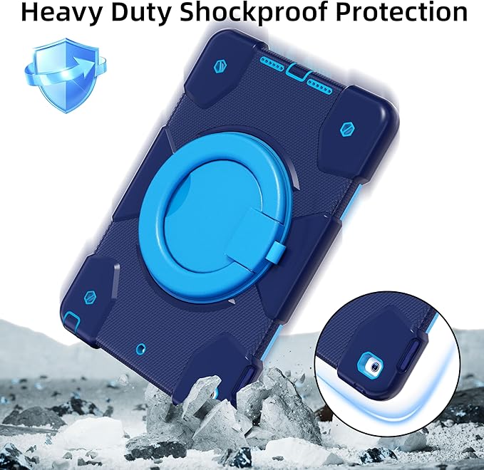 Andnary Case for iPad 9th/8th/7th Generation 10.2 inch, Shockproof Cover with Screen Protector/360° Rotate Stand/Pencil Holder/Shoulder Strap, Kids Case for iPad 2021/2020/2019 (Navy+Blue)