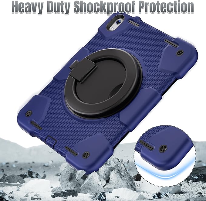 Andnary Case for iPad (A16) 11th /10th Generation 11/10.9 Inch 2025/2022 with Screen Protector/360° Rotate Stand/Shoulder Strap/Pencil Holder, Shockproof iPad 11th/10th Gen Cover (Navy+Black)