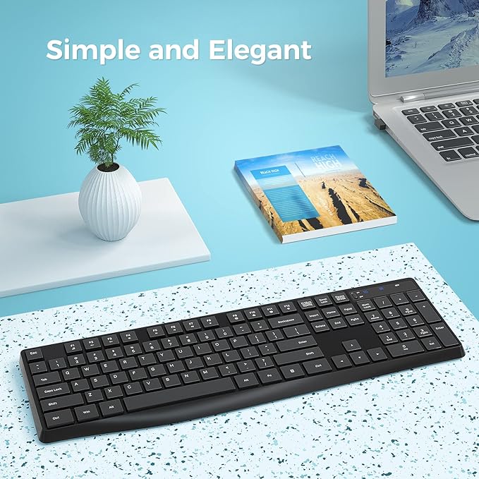 Lovaky Wireless Keyboard MK98, 2.4G USB Computer Cordless Keyboard, Enlarged Indicator Light, Ergonomic Full Size PC Keyboard with Number Pad for Windows, Laptop, Desktop, Chromebook, Notebook, Black