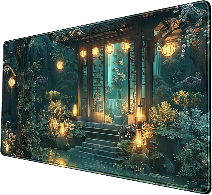 Cozy Anime Mouse Pad- Green Lofi Desk Mat - Cute Desk Decor, XXL-31.5x15.7in- Japanese Aesthetic Keyboard Gaming Mouse Pad-for Desk with Stitched Edges Non-Slip Cozy Office Decor