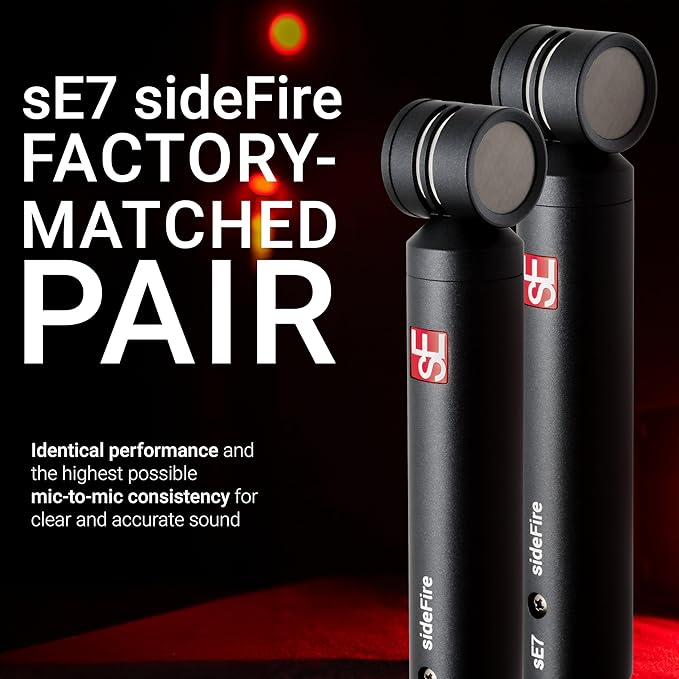 SE ELECTRONICS sE7 sideFire XLR Small Diaphragm Condenser Microphone with 90° Rotated Capsule - Professional Instrument Microphone for Drums & Guitar in Studio or on Stage - Music Recording Mic, Pair