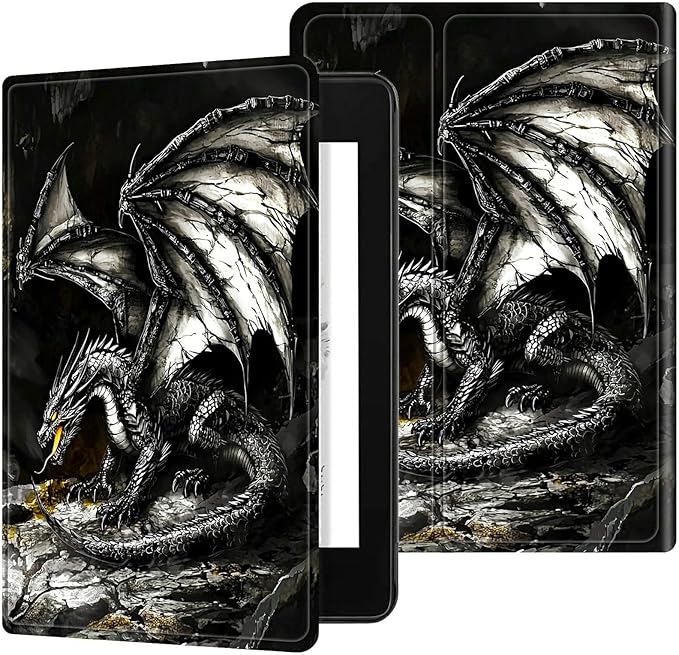 for All-New 6" Kindle 11th Generation 2024/2022 Release E-Reader Case, Slim Kickstand Stand Leather Smart Cover with Auto Wake/Sleep, Gray Dragon