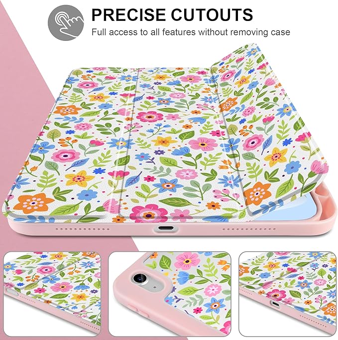 Case for iPad Air 13 inch 2026 M4 2025 M3 2024 M2 Release Slim Lightweight Shockproof Cute Printed Cover with Clear Back TPU Edge Pencil Holder Trifold Stand Auto Wake Sleep, Ditsy Floral