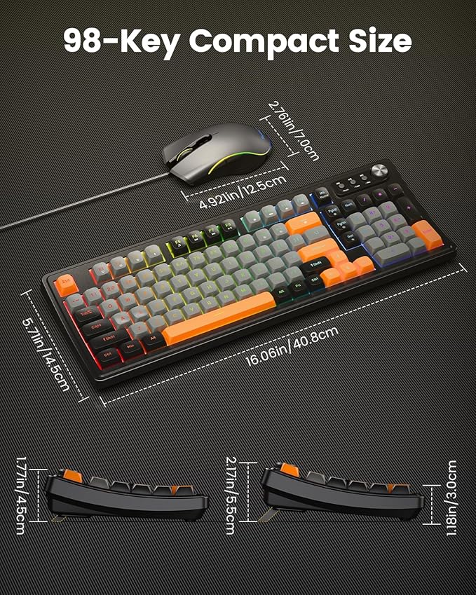 SABLUTE Gaming Keyboard and Mouse, Quiet Membrane Keyboard with RGB Backlit, PC Gaming Keyboard with Multimedia Knob, Anti-Ghosting, Ergonomic Wrist Rest & 3200 DPI Mouse for Gamer/Office