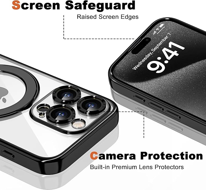 Compatible with iPhone 12 Pro Case with Invisible Magnetic Ring Stand [Compatible with Mag-Safe] [Full Camera Lens Protector] Plating Clear Phone Case for iPhone 12 Pro 6.1", Black