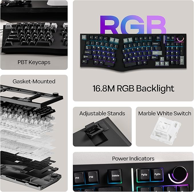 MechLands Feker Alice98 Ergonomic 98 Keys Custom Mechanical Keyboard, VIA Programmable, USB-C Wired Gaming Keyboard, Hot Swappable, 5 Layer Paddings, Control Knob, NKRO, RGB for Win/Mac (Black)