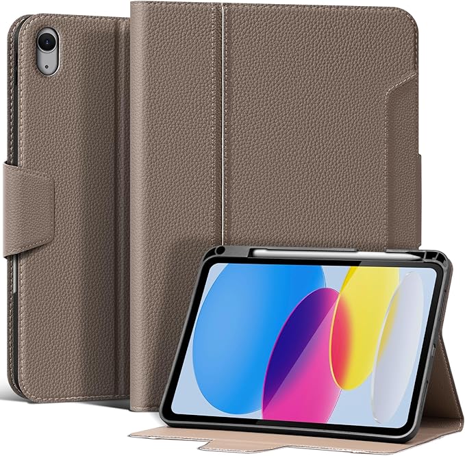 Case for iPad 12th/11th 11 Inch 2025/ 10th Gen 10.9" 2022 with Pencil Holder, Smart Leather Cover with Buckle, Protective, Auto Wake/Sleep, Adjustable Stand, Multiple View Angles,Gray Brown