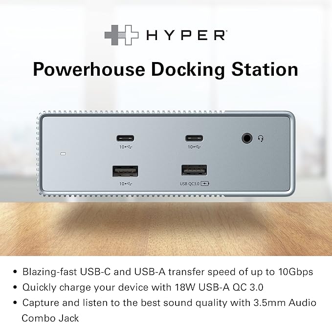 HyperDrive USB-C & Thunderbolt 4 GEN2 15-in-1 Docking Station for MacBook, iPad, PC - HDMI or DP, Up to 3 Extended Displays, High-Speed USB Data Transfer