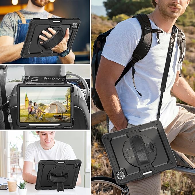 HXCASEAC Case for iPad Pro 12.9 Case (6th 5th 4th 3rd Generation), Shockproof Design | Pencil Holder | Hand Strap | Screen Protector | Heavy Duty Protective iPad 12.9 inch 2022/2021/2020/2018 - Black