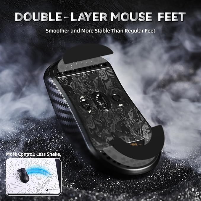 ATTACK SHARK R11Ultra 8K Carbon Fiber Wireless Gaming Mouse with 42000DPI-PAW3950 MAX Sensor-49g Lightweight,Nordic 52840 MCU Chip,Wired/BT/2.4Ghz Programmable,RGB Coiled Cable for PC(Black Wave+Tape)