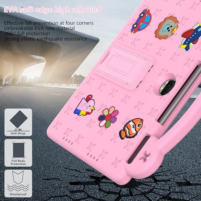 AKABEILA Compatible with Honor Pad 9 2023 12.1 inch Tablet Case, Kids Friendly Universal Lightweight Shockproof Protective Case with Shoulder Strap & Stand Handle & Pen Tray Pink