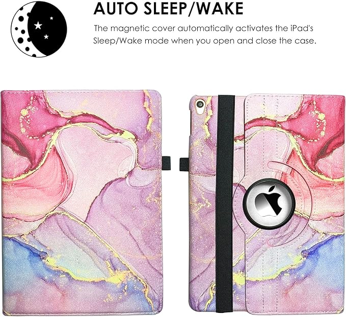 360 Rotating Stand Smart Case for iPad Air (3rd Gen) 10.5" & iPad Pro 10.5" - Auto Wake/Sleep Feature (Pink Marble)