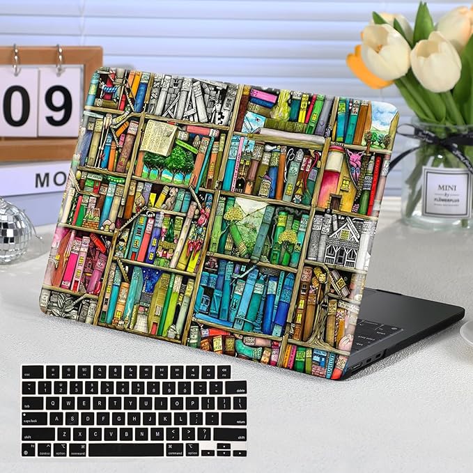 Funut for MacBook Pro 13 inch Case 2025 2024-2016 Release M2 M1 A2338 A2251 A2289 A2159 A1989 A1708 A1706, Plastic Laptop Hard Shell & Keyboard Cover for MacBook Pro 13 Inch, Bookshelf