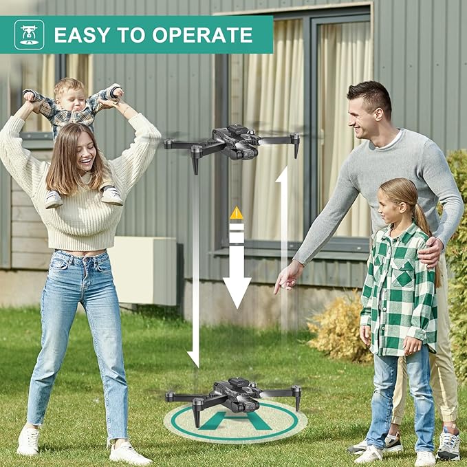 4K Drones with Camera for Kids, Drones for Adults withEmergency Stop, Headless Mode, 360° Flips, CarryingCase & 2 Batteries,Wireless RC Toys for Boys Girls(Charcoal black)