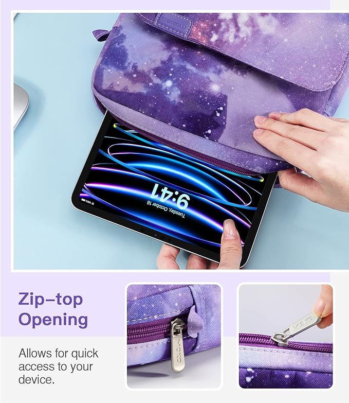MoKo 13 Inch Tablet Sleeve Bag, Fits with 13 Inch New iPad Pro M5 & Air M4/M3, iPad Pro 12.9 M2&M1,Surface Laptop Go 12.4,Tab S8+/S9+ 12.4,Handle Carrying Case with Shoulder Strap, Purple Starry Sky