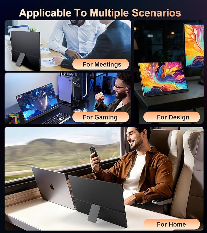 4K Portable Monitor - 15.6" UHD 3840 * 2400 16:10 450 Nits 135% sRGB IPS Screen with 2 USB-C & HDMI Ports for Laptop/Mac/PC/PS5/Xbox with Speakers Stand,VESA Compatible(Metallic Black)