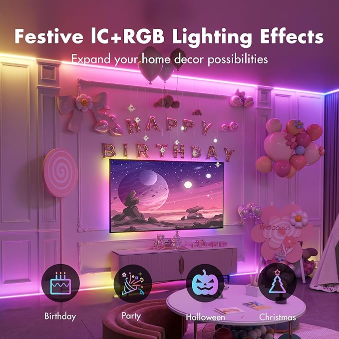 Led Lights for Bedroom 166FT Smart IC+RGB, Music Sync Color Changing Strip Lights, 24Key Remote+App Control Light Strip for BedHead,Underbed,Ceiling,Background Wall(2Rolls of 83FT)