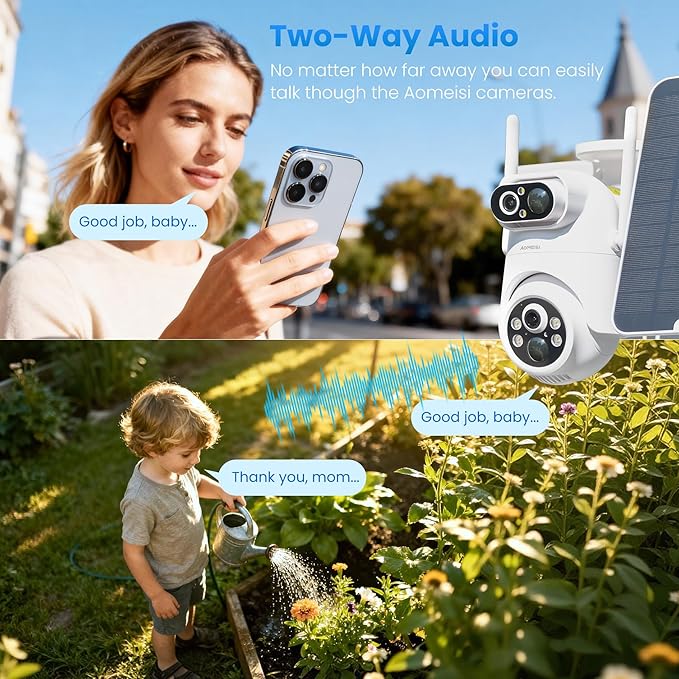 Eseecloud Dual Lens Solar Security Camera Wireless Outdoor, 5GHz Wi-Fi, Battery, AI Motion Tracking,Color Night Vision, Two Way Audio, Easy to Setup, Audible Flashlight Siren, 180 Days Exchange Policy