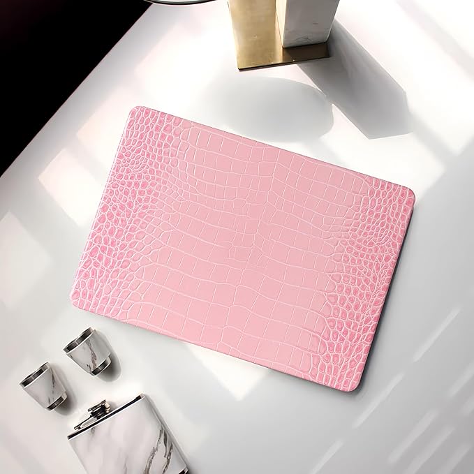Compatible with Crocodile MacBook Air 13 inch Case 2021 2020 2019 2018 M1 A2337 A2179 A1932, Textured Elegant Luxury Aligator Skin Snakeskin PU Leather Hardshell Case & Keyboard Cover, Pink