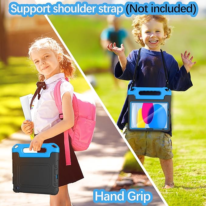 YIHE Kids Case for iPad (A16) 11th Generation 11 Inch 2025 & iPad 10th Generation 10.9 inch 2022, with Built-in Screen Protector and Handle Stand, Full Body Shockproof Protective Cover, BlackBlue