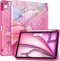 Soke Case for New iPad Air 11 Inch (M4/M3/M2, 2026-2024), iPad Air 5th/4th Generation 10.9 Inch (2020-2022) with Pencil Holder, Soft TPU Back Cover & Auto Sleep/Wake, Hot Pink Marble