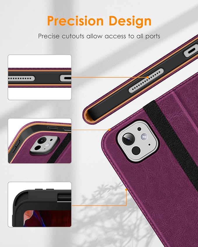 DTTO for iPad Pro 13 inch Case (M5/M4) 2025/2024, Premium Leather Business Folio Stand Cover with Pencil Holder - Auto Wake/Sleep & Multiple Viewing Angles, Built in Hand Strap & Pocket, Purple