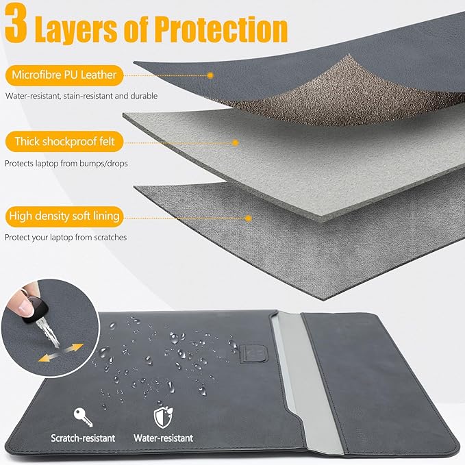 HYZUO 15-16 Inch Laptop Case Bag Sleeve with Stand Feature for MacBook Pro 16 M5/M4/M3/M2/M1 Pro/Max 2026-2019, XPS 15, MacBook Pro 15 2015-2012, Samsung Galaxy Book Flex 15, Graphite