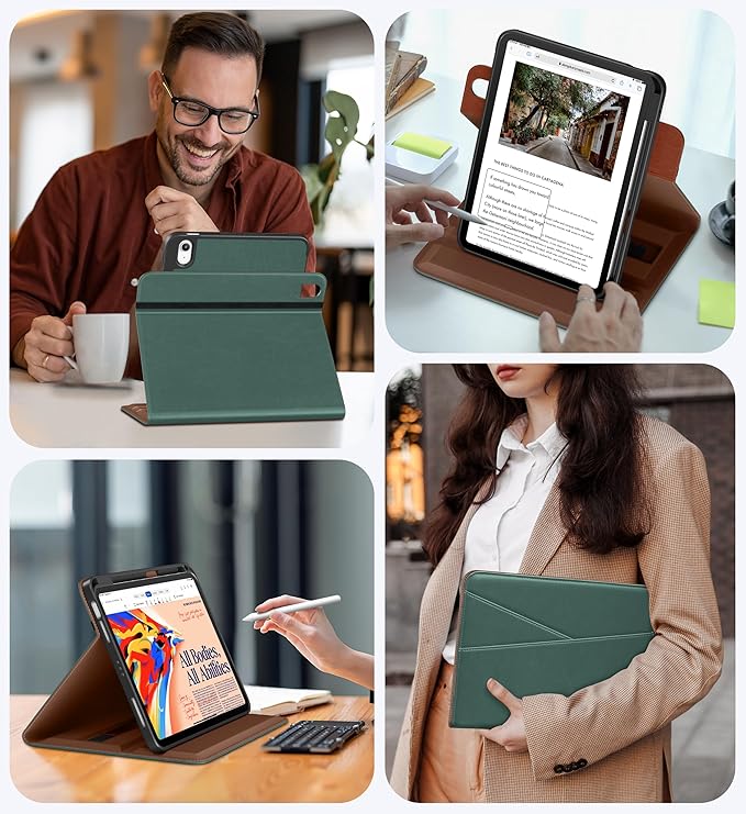 DTTO for iPad Air 11 inch Case M4 / M3 / M2 (2026/2025/2024), iPad Air 5th / 4th Gen (2022/2020), 360 Degree Rotating Premium Leather Folio Stand Cover with Pencil Holder, New Midnight Green